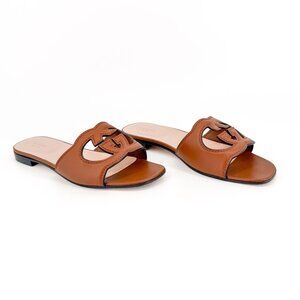 Gucci Cosmos Interlocking G Cutout Slide Sandals Brown Size 38 US 8 Women's